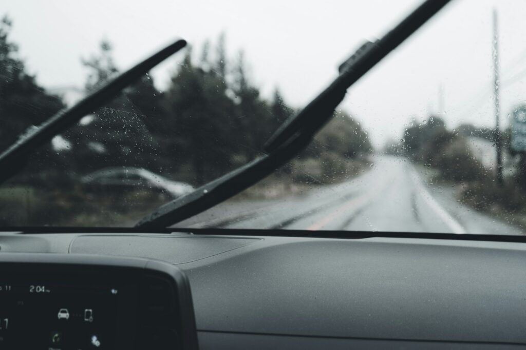 Windshield wiper clearing rain